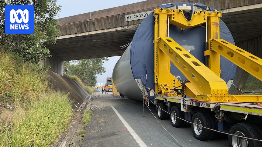 Warrego Highway Closed: Turbine Truck Stuck Under Bridge